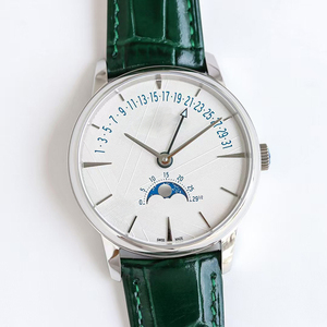Reloj Automático con Fase Lunar y Fecha Retrograda, Modelo 2026, Caja de Acero Plateado, Esfera Blanca, Correa de Cuero de Lujo - Product Image 1