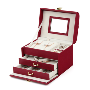 Vente flash - Petite boîte à bijoux de voyage faite à la main, multifonctionnelle, 3 étages, recouverte de cuir PU - Product Image 1