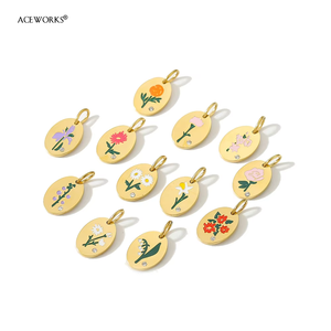 จี้ดอกไม้ประจำเดือนเกิด |   จี้รูปไข่เคลือบทอง 18K PVD บนสแตนเลสสตีลเคลือบเงา พร้อมคริสตัล สำหรับทำเครื่องประดับ DIY - Product Image 4