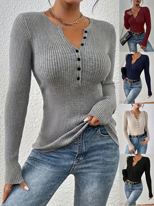 <span class=keywords><strong>Pull</strong></span> en maille uni amincissant et polyvalent à manches longues, col en V sexy pour <span class=keywords><strong>femme</strong></span>, automne et hiver - Product Image 6
