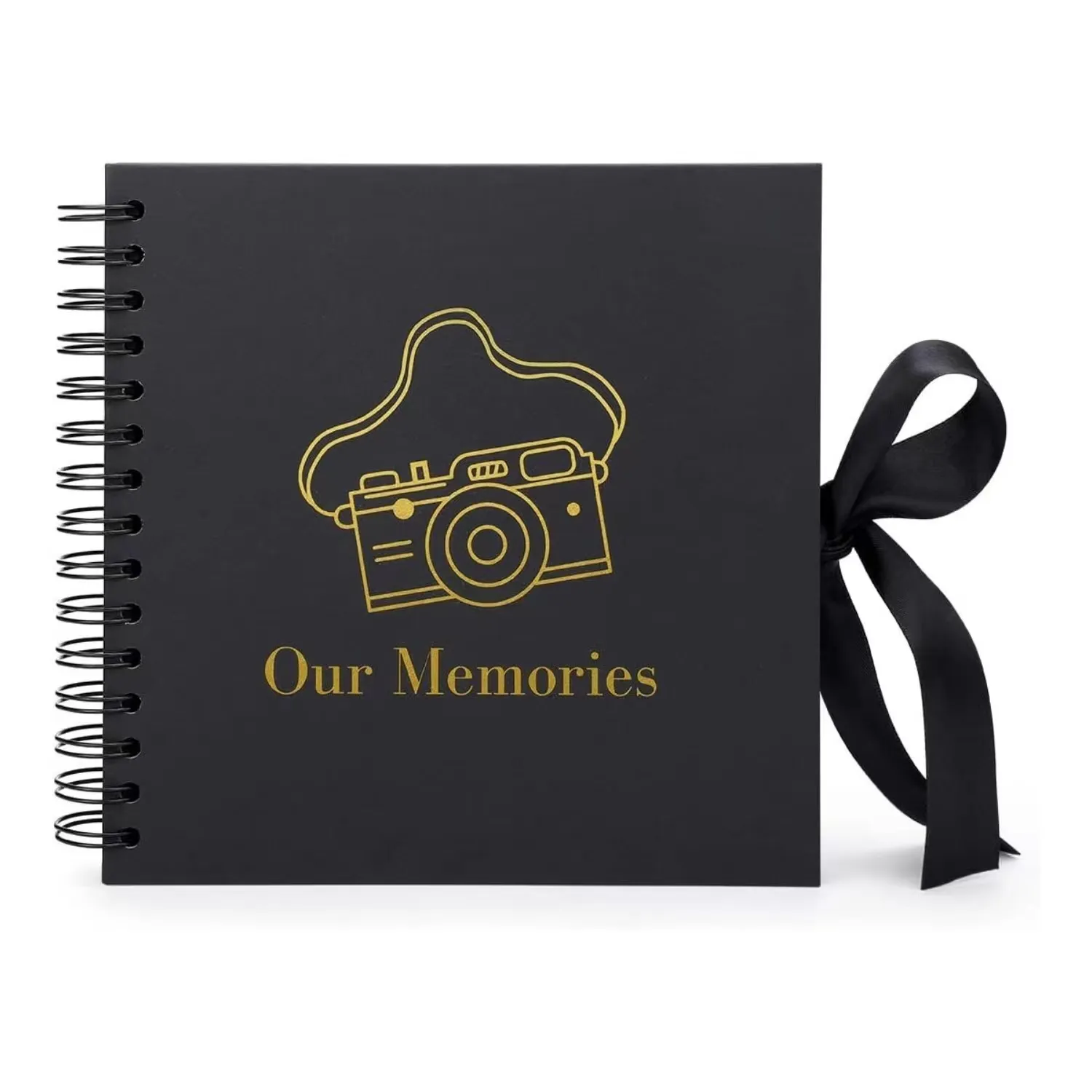 Black DIY Scrapbook Photo Albums Gold Foil 80 Black Pages Memory Book Craft Cover Kraft Album
