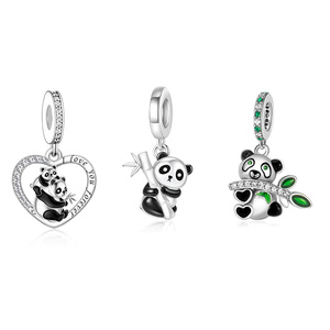 <span class=keywords><strong>Abalorios</strong></span> de <span class=keywords><strong>Plata</strong></span> Pan Charms, Mano de Panda Madre e Hijo con Hoja de Bambú, Compatibles con Pulseras Originales, Joyería de Amistad, Día de la Madre, Berluque - Product Image 1