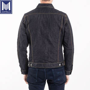 Personalizado 17oz azul índigo 100% algodón orillo chaqueta de mezclilla de moda de <span class=keywords><strong>manga</strong></span> larga para hombres abrigo de tela japonesa - Product Image 4
