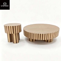 Ensemble de tables basses gigognes modernes 2 pièces en placage rayé, table centrale ronde et table d'appoint, mobilier de luxe pour salon, OEM ODM