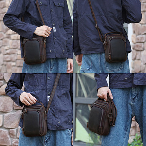 Bolso Cruzado para Hombre Dujiang, Cuero Genuino Crazy Horse Marrón, Resistente al Desgaste, para Uso Diario - Product Image 2