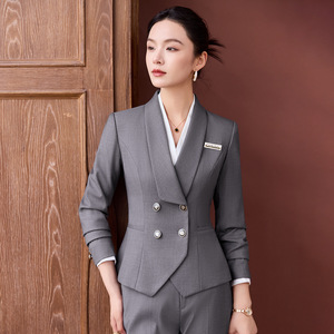Navy Blue Women's Suit Set Long Sleeve Autumn Office Lady Anti-Wrinkle Polyester Fabric - Product Image 2