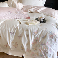 Ensemble de literie en coton pur, couleur unie, broderie de fleurs, style luxe léger, vente en gros