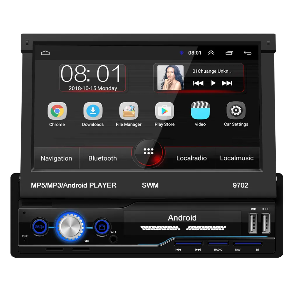 7inch Android 1 din Car Stereo Retractable Touch Screen Navigation GPS Audio Car Radio Video MP5 Player