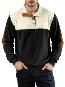 Sweat-shirt en velours côtelé pour homme, col montant, blocs de couleur, manches longues, pour l'automne et l'hiver - Product Image 3
