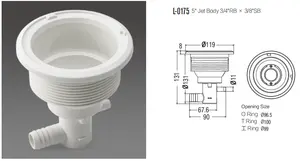 Jet Manufactures 5" Surpass Twin Roto Jet Transparent For Massage Bathtub