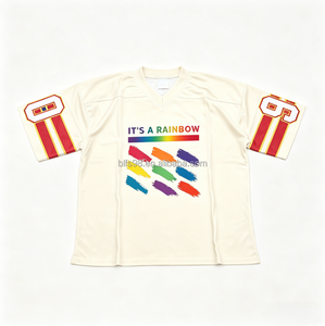 เสื้อยืดเจอร์ซีย์แขนสั้นคอวีพิมพ์ลายสีรุ้งสำหรับผู้ชายพร้อมหมายเลข 9 และ 0 บนแขนเสื้อสไตล์สปอร์ตทรงพอดีตัว - Product Image 4