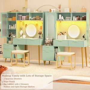48-inch <b>vanity</b> cabinet with charging station, LED modern bedroom dressing <b>table</b>, pegboard, 5-drawer shelf, cabinet - Product Image 1