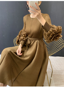 Robes élégantes Miyake plissées de couleur unie, manches longues en forme de fleur tridimensionnelle, <span class=keywords><strong>grande</strong></span> <span class=keywords><strong>taille</strong></span>, robe de bureau décontractée pour les fêtes - Product Image 2