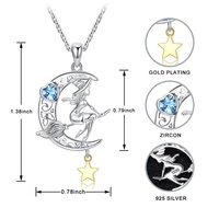 Collier pendentif à breloque sorcière magique en cristal de croissant de lune en argent sterling 925