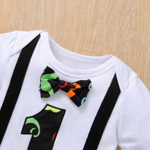 Ensemble de fête d'anniversaire pour bébé garçon Prowow, gâteau d'anniversaire, lettre animale « 1 », barboteuse + salopette à bretelles, été, mon premier anniversaire, <span class=keywords><strong>tenue</strong></span> de bébé garçon - Product Image 5