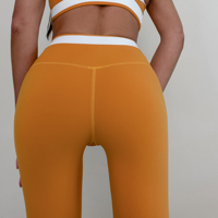 Celana Yoga Olahraga Warna-Warni Model Patchwork Tanpa Garis Menonjol Pinggang Tinggi & Elastis Pengencang Perut