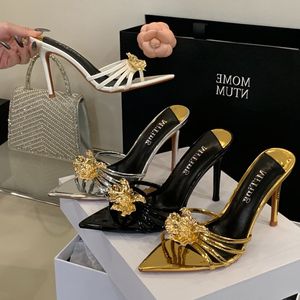 Chaussures Femme Tendance Dernier Cri Talons Hauts Sexy Escarpins Bout Ouvert Femmes Talons Fins Dorés - Product Image 1