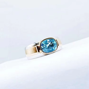 SGARIT Jewelry <b>Men</b> Aquamarine <b>Stone</b> <b>Ring</b> Bezel Setting 18K Gold 2.4CT Solitaire Gemstone Nautral Aquamarine Finger <b>Rings</b> - Product Image 3