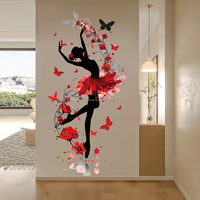 Autocollant mural pour chambre de danseuse, rose, lune, étoiles, romantique, pissenlit, pour chambre d'enfant