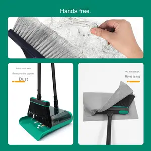Ensemble de <span class=keywords><strong>balai</strong></span> à poussière grand peigne <span class=keywords><strong>pliable</strong></span> à long <span class=keywords><strong>manche</strong></span> pour la rotation pelle à poussière et ensemble de balais outils de nettoyage - Product Image 3