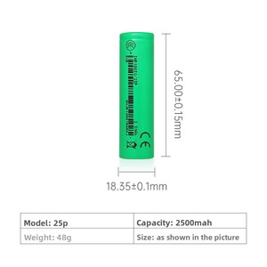 แบตเตอรี่ลิเธียมไนโตรเมเนียมโคบอลต์ (LiNiMnCoO2) ทรงกระบอกขนาด 18650 ความจุ 2500mAh แรงดัน 3.6V สำหรับของเล่น อายุการใช้งาน 500 รอบการใช้งาน อุณหภูมิใช้งาน -20-60 องศาเซลเซียส - Product Image 4