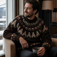 Pull-over d'hiver personnalisé pour homme en tricot nordique, motif Fair Isle, col rond, avec broderie au crochet, respirant