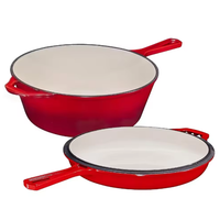 Panci Masak Multifungsi 2 in 1 26cm dengan Dua Gagang, Panci Belanda Besi Cor dan Wajan Kombinasi, Peralatan Masak Panci Besi Cor Berlapis Email
