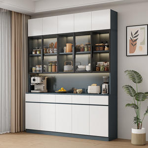 Aparador moderno minimalista de pared para sala de estar con puertas de vidrio e iluminación para almacenamiento en la cocina - Product Image 4