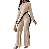 Ensemble décontracté deux pièces pour femme : haut asymétrique et pantalon empilé à manches longues avec fente latérale, style américain, grandes tailles, collection printemps