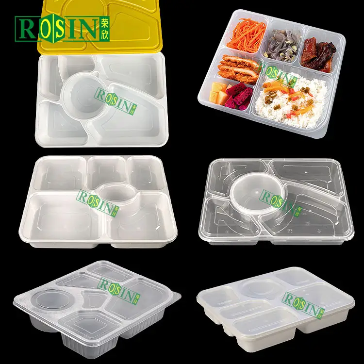 6 Compartimenten Magnetron Veilig Wegwerp Herbruikbare Takeaway Bento Lunchbox Plastic Voedsel Maaltijd Prep Container Met Deksel