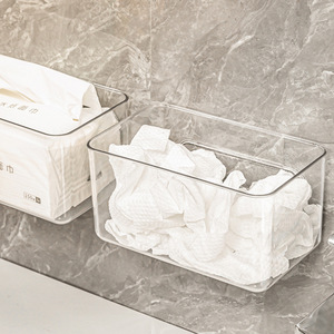 <b>Wall</b> <b>Mounted</b> Plastic <b>Storage</b> Box For Bathroom Facial Tissue 21x14x8cm Rectangle Minimalist Design Punch Free - Product Image 2