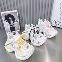 Baskets Chunky Rétro à Plateforme pour Femme, Style Dad Shoes, avec Effet Vieilli, Peintes, Motif Graffiti et Semelle Ondulée