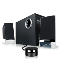 Speaker rumah nirkabel 2.1, pengeras suara multimedia subwoofer teater rumah dengan remote kontrol portabel dan luar ruangan