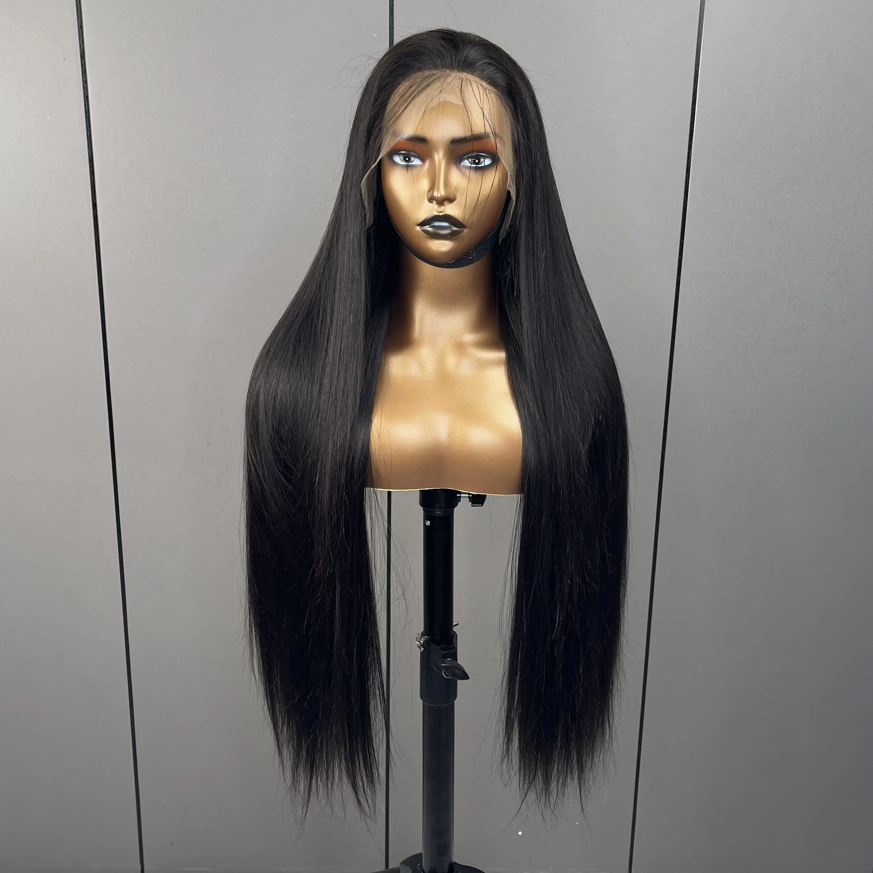 Wig lurus hitam Frontal 13x4 UNTUK WANITA HITAM grosir rambut candi India Gluess murah Wig