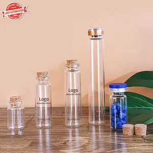 Frasco de vidro transparente para doces, frasco pequeno com tubo de cortiça e tubo de vidro transparente de 22 mm, frasco de vidro de 5 ml a 50 ml