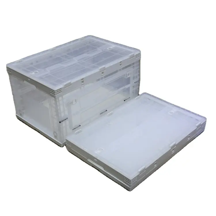 Boîte de rangement transparente en plastique pp pour la maison 650*440mm boîtes de rangement pliantes en plastique avec couvercle caisse pliante