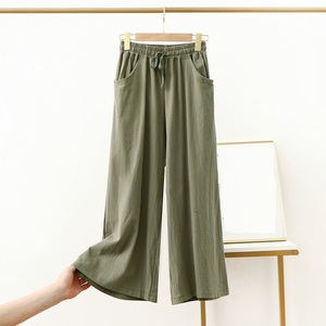 <span class=keywords><strong>Pantaloni</strong></span> da donna a gamba larga <span class=keywords><strong>con</strong></span> coulisse elastica in vita alta e <span class=keywords><strong>tasche</strong></span> <span class=keywords><strong>laterali</strong></span>, ideali per l'uso quotidiano estivo, casual e comodi - Product Image 4