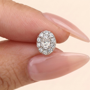 Pendiente de botón de lujo con marco de plata S925, morganita ovalada con halo, parte trasera plana, chapado en rodio, para perforación de cartílago, regalo - Product Image 4