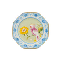 Service de table octogonal moderne 24 pièces, vaisselle en porcelaine à motif floral d'oiseaux exotiques, assiettes et bols en céramique à bord doré, vente en gros pour 6 personnes