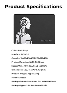 Penyimpanan Game Baru Portabel SATA 3.0 SSD 128GB-2TB Kecepatan Baca 450MB/s 6Gbps Solid State Drive Plastik 50x54x5.7mm Ringan - Product Image 3