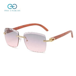 Vintage Fashion Diamond Rimless <b>Sunglasses</b> Luxury Wood Color Small Women Shade <b>Sunglasses</b> 2022 - Product Image 6