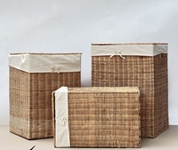 Keranjang Lipat Multifungsi LTL Handicraft Buatan Vietnam, Set 3 Keranjang Anyaman Rotan Persegi Ramah Lingkungan, Buatan Presisi untuk Minuman/Makanan