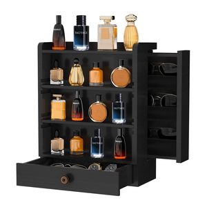Wooden Perfume Storage Box Multi Layer <b>Desktop</b> Organizer With Drawers For Perfume And Sunglasses Display Rack Black 5 Floors - Product Image 2