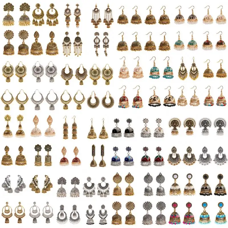 Indian Meenakari Earrings Jewelries Traditional Earring Jhumka Gold Real Diamond India Plated Women Ethnic Jewelry