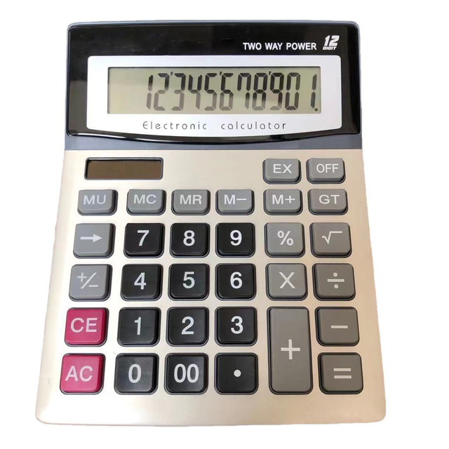 Gift Electronic Solar Double Power Large Calculators Black Battery 12 White Box OEM Dual Power Supply General Purpose Calculator