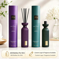 Diffuseur de parfum en verre côtelé de luxe 250 ml, 6 couleurs de bouteilles au choix, logo et parfum personnalisés, ensemble diffuseur d'arômes pour la maison