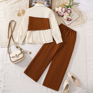 Ensemble <span class=keywords><strong>Fille</strong></span> Automne Décontracté Imprimé Col Revers Manches Longues Assortiment de Couleurs Chemise <span class=keywords><strong>Veste</strong></span> et Pantalon Large Deux Pièces 8-12 <span class=keywords><strong>Ans</strong></span> - Product Image 2
