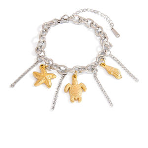 Pulsera de Acero Inoxidable Summly con Dijes de Estrella de Mar y Concha, Chapada en Oro y Plata, Joyería de Moda para Mujer, Tema de Playa y Océano - Product Image 5