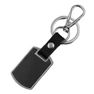 Porte-clés rectangle en cuir gravé au laser Porte-clés époxy en acier inoxydable uni Porte-clés personnalisé en métal par sublimation