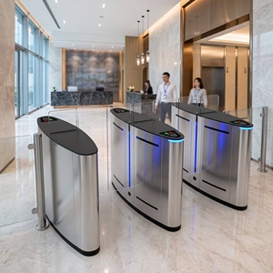 Porte tournante automatique à reconnaissance faciale, lecteur RFID, ailes en acrylique pour contrôle d'accès aux entrées de bureaux et de halls d'immeubles. - Product Image 1
